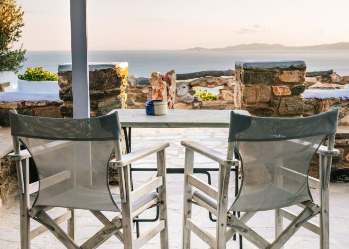 Castria-studios-Tinos-ochre-view Castria studios Tinos - sea view from the balcony